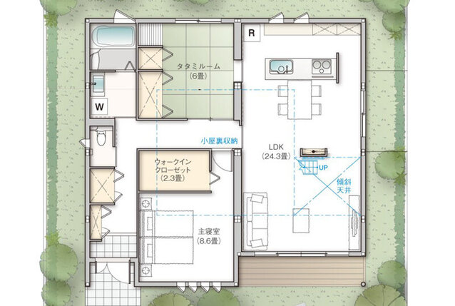 大きな小屋裏収納と便利な和室のある平屋 | 間取り実例 | 茨城セキスイ